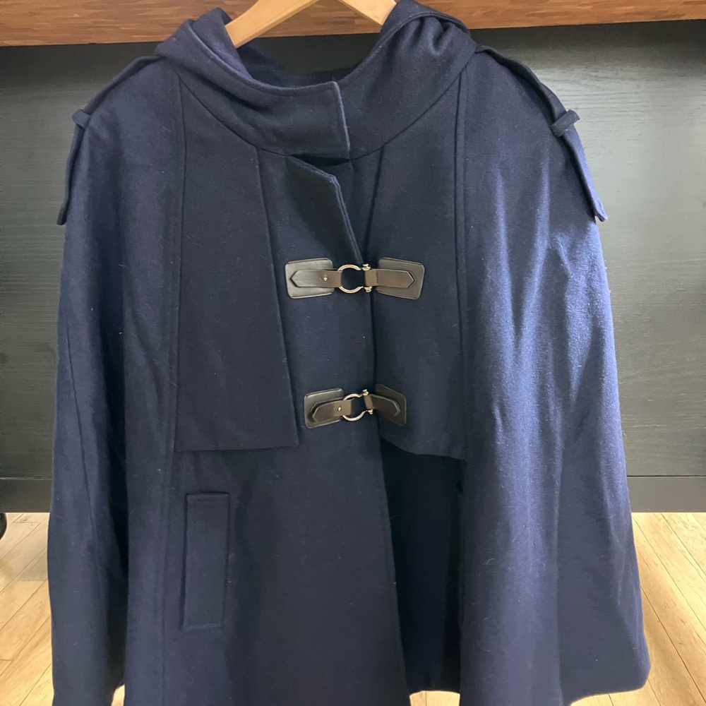 Navy wool Hooded Cape Cloak Jacket Poncho